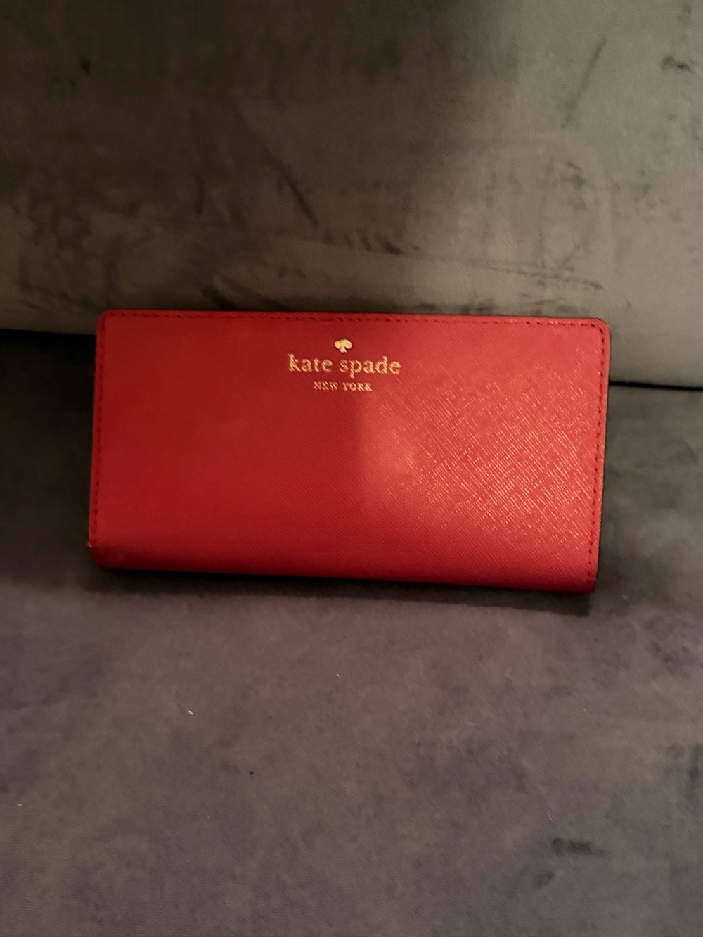 Kate Spade Red Saffiano Continental Card Holder with Gold Logo